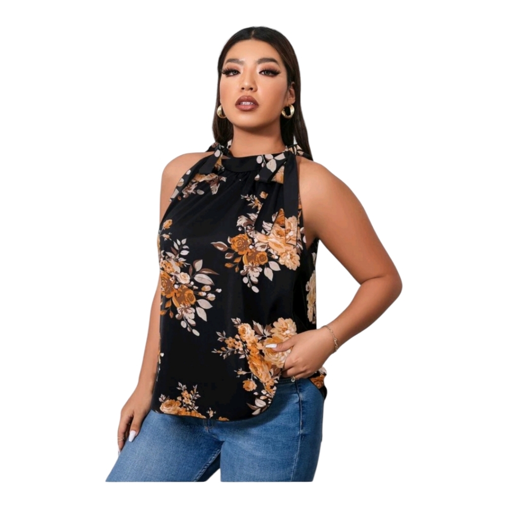 SHEIN LUNE Plus Floral Print Knot Side Blouse 3X